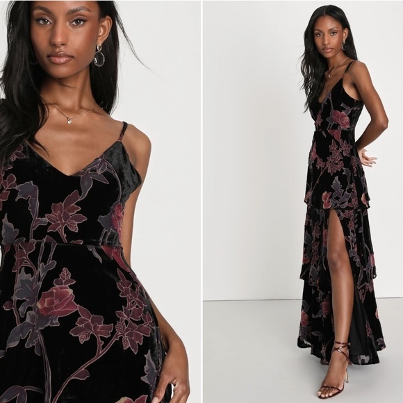 LULUS Sexy Chic Elegant Floral Prom Wedding Tiered Ruffles Chic Maxi Dress - Picture 3 of 5